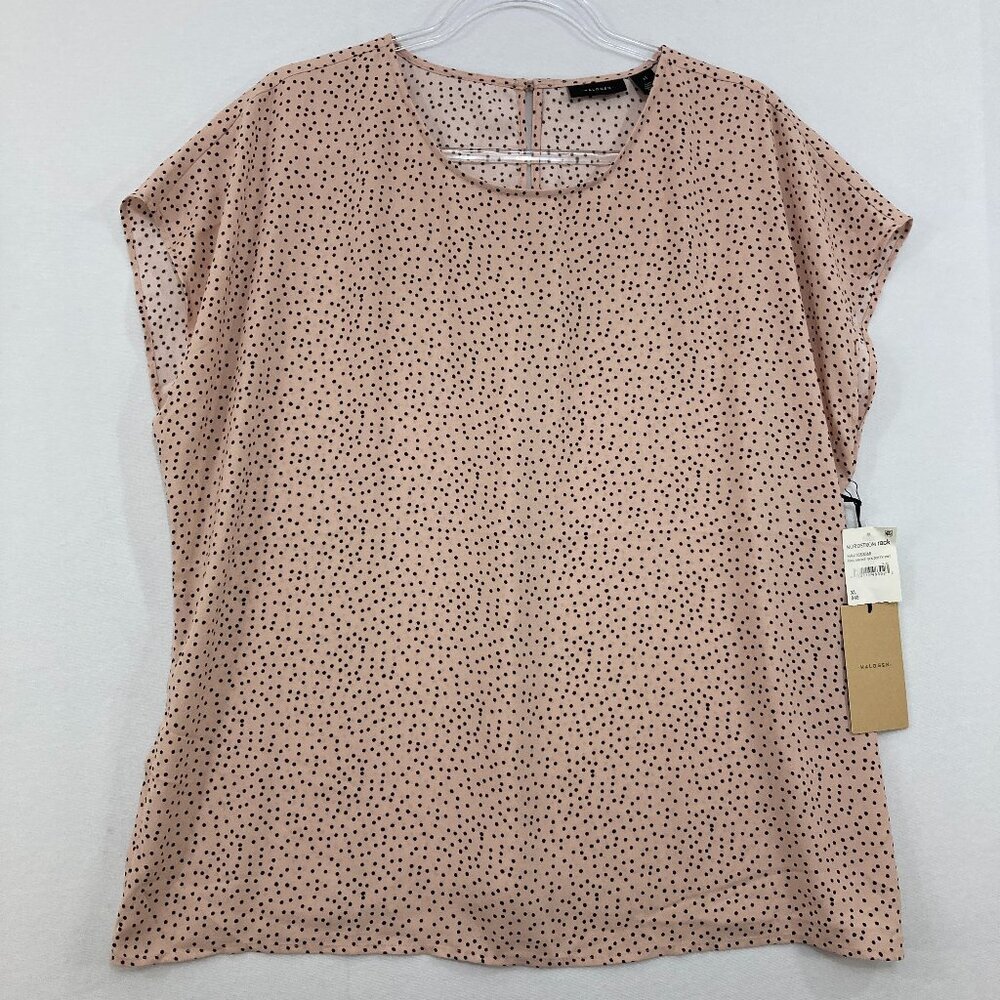 New Halogen size XL Pink Black Polka Dot Crew Neck Short Sleeve Blouse Casual